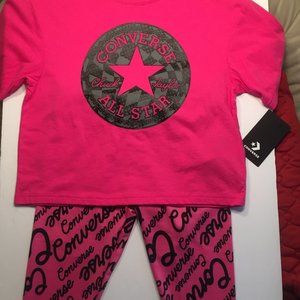 CONVERSE Chuck Taylor All Star Girls Size M Pink T Shirt and Leggings Set* New